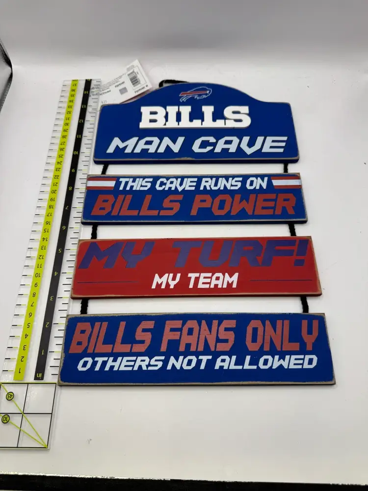 NFL Buffalo Bills - 14"x9 1/2" Wooden Man Cave Dangle Sign - Licensed - NEW