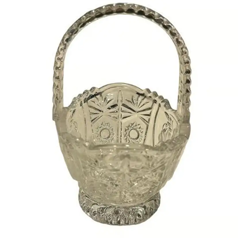 Anna Hutte Bleikristall Germany Lead Crystal Glass Handled Basket Oxford Rose 6"