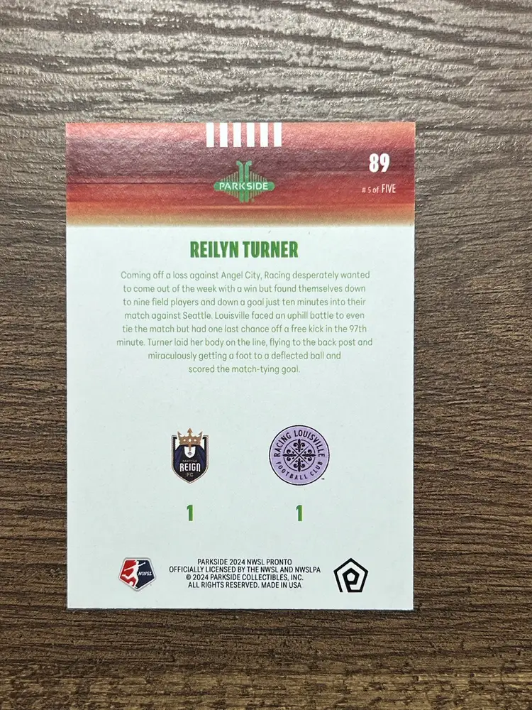 Reilyn Turner 2024 NWSL Parkside Pronto 89 Red /5 Parallel Racing Louisville Soccer Card