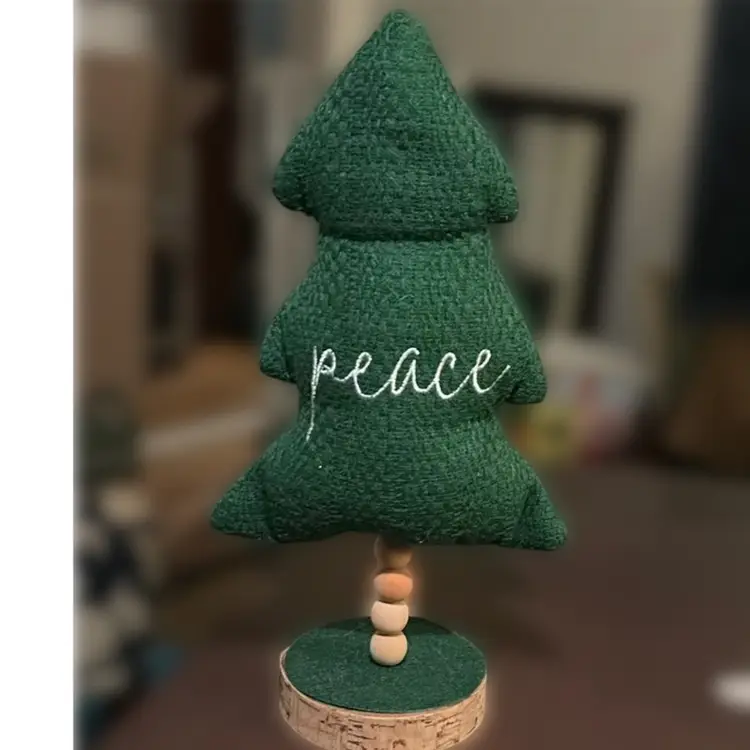 Fabric Christmas Tree With peace  Embroidered On It
