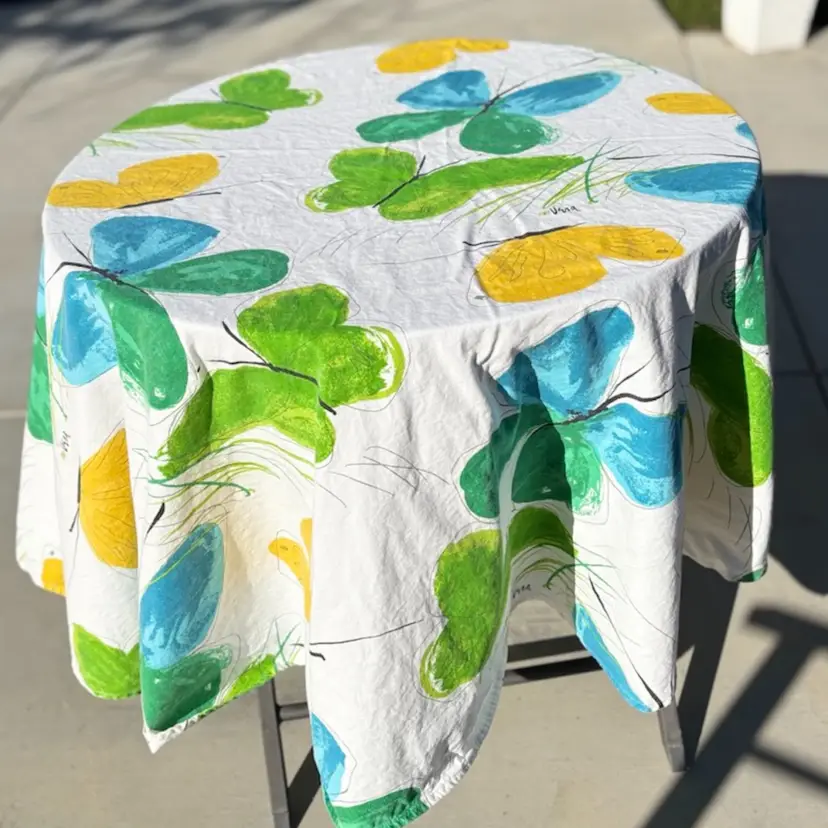 Vintage Vera Neumann Flights Of Fancy Round Butterfly Tablecloth - 100% Cotton