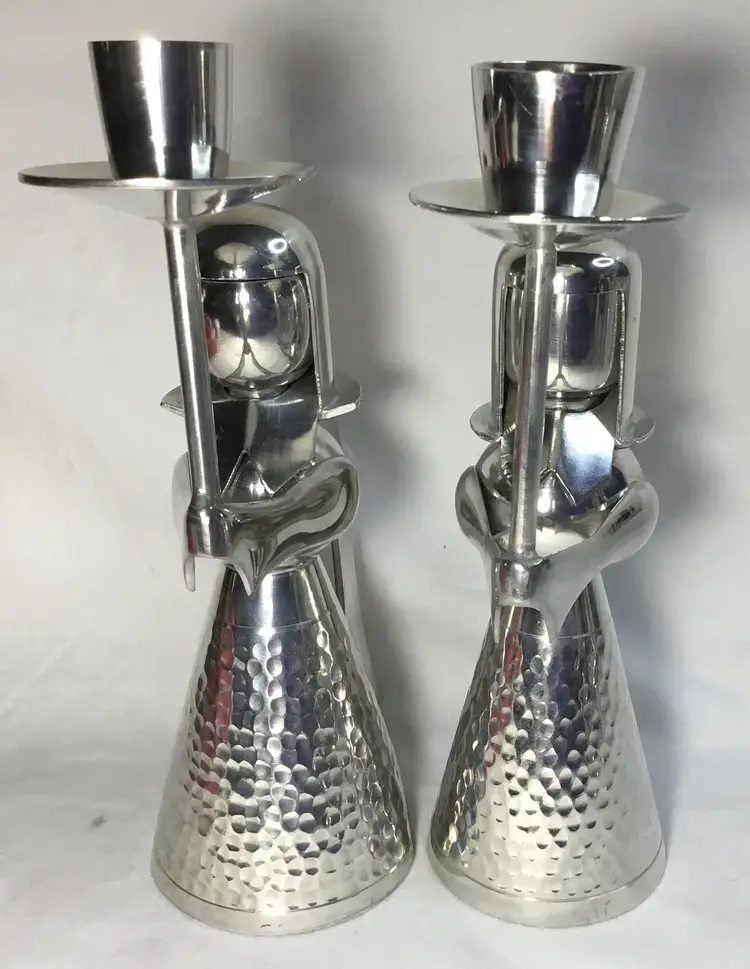 Banka Tinwerks, angel candle holders, silver tone, approx. 7.5" Indonesia