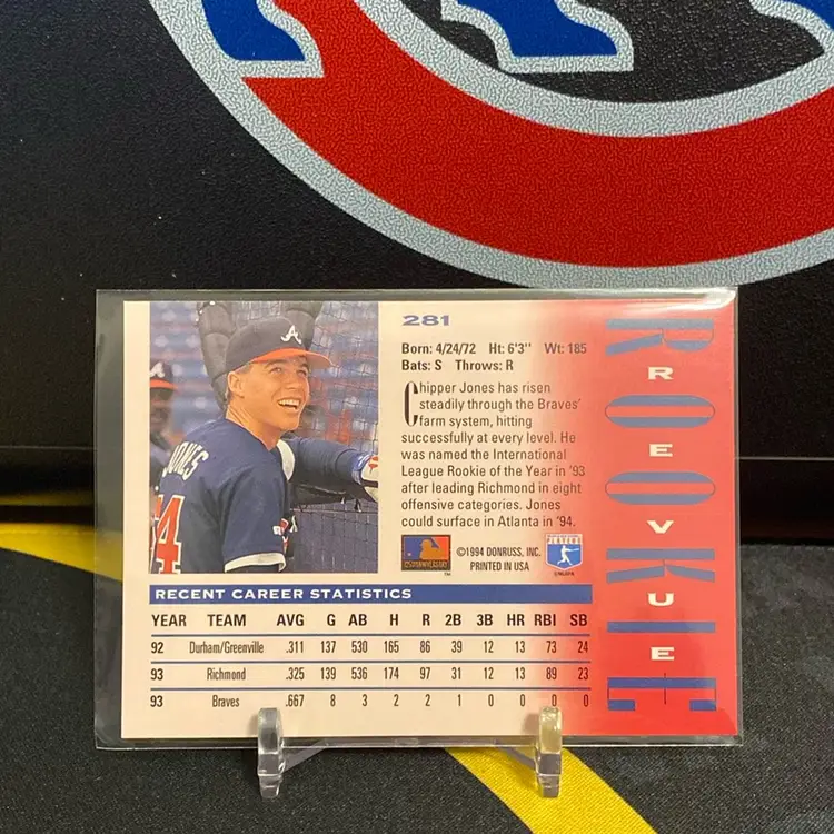 1994 Donruss Triple Play Rookie Revue Chipper Jones Atlanta Braves