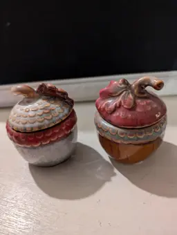 Vintage Ceramic Acorn Trinket Boxes/ Condiments Jars- Set of 2
