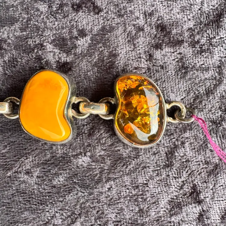 Vintage Sterling Silver Amber Baltics Open Back Link Bracelet 34.7 grams