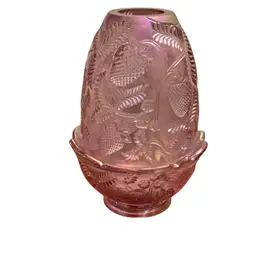 Fenton 2-piece Inverted Strawberry Pink Iridescent Fairy Lamp 5 1/2” X 3 1/2”- READ