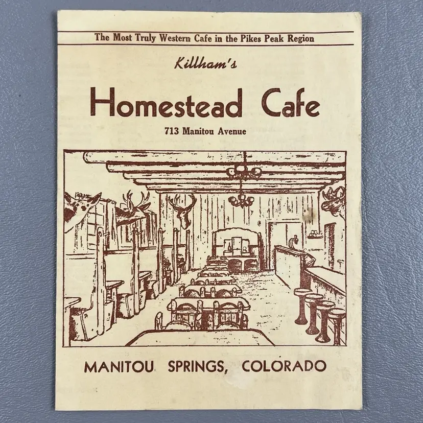 Vintage Killham’s Homestead Cafe Paper Menu Manitou Springs Colorado Pikes Peak