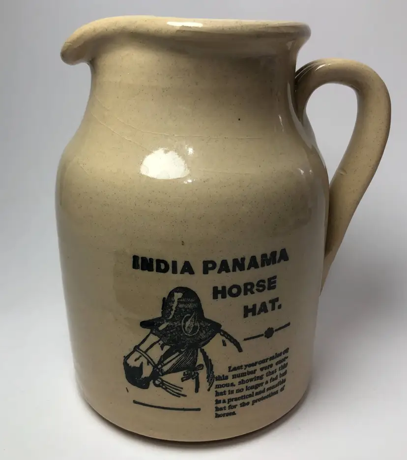 Vintage India Panama Horse Hat Stoneware Jug Pitcher Crock Made in England