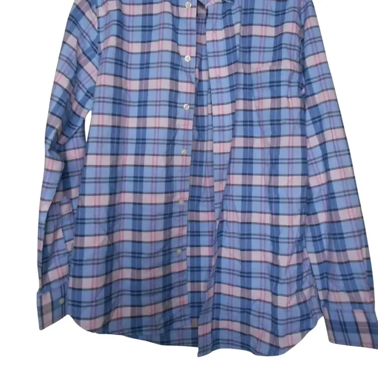 St John's Bay Size M Pink Black Blue Plaid long sleeve button down Shirt cotton blend