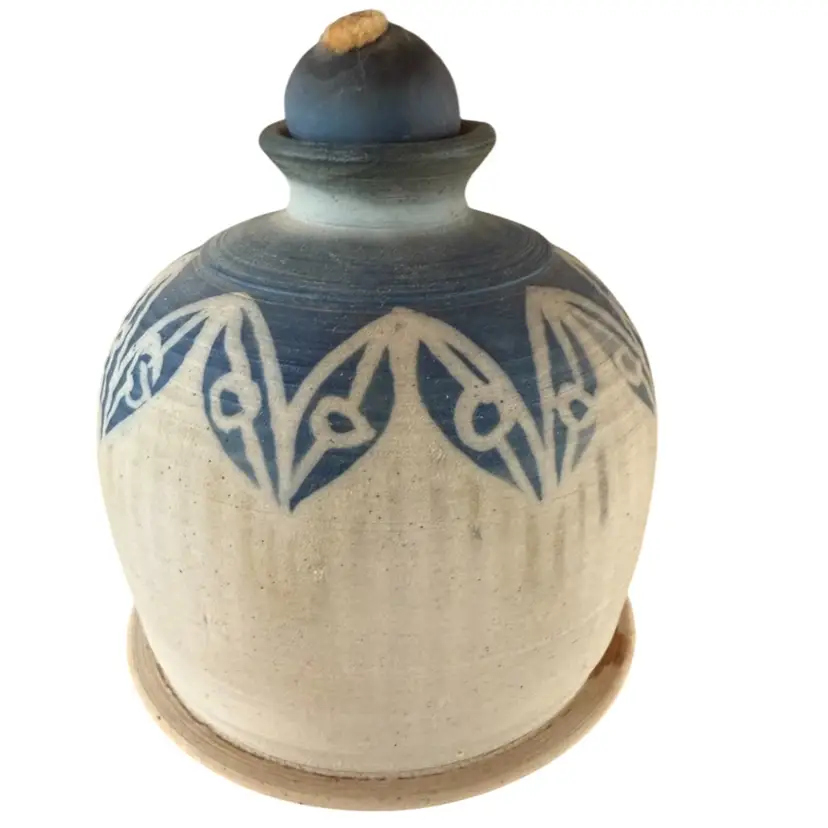 Signed studio pottery oil lamp