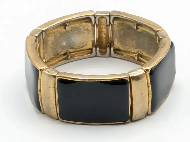 Vintage Gold Tone and Black Enamel Stretch Bracelet