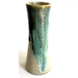 Signed 6.25" Japanese Art Pottery Vase Blues Browns Double Happiness Wedding '01