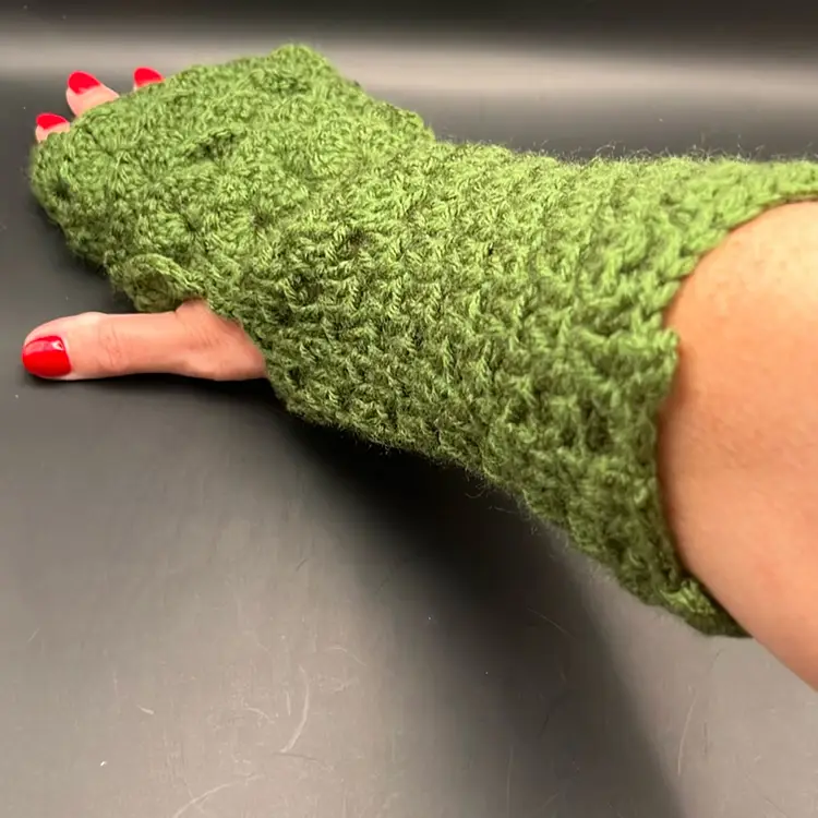 Handmade Crochet Olive Green Dragon Scale Fingerless Gloves