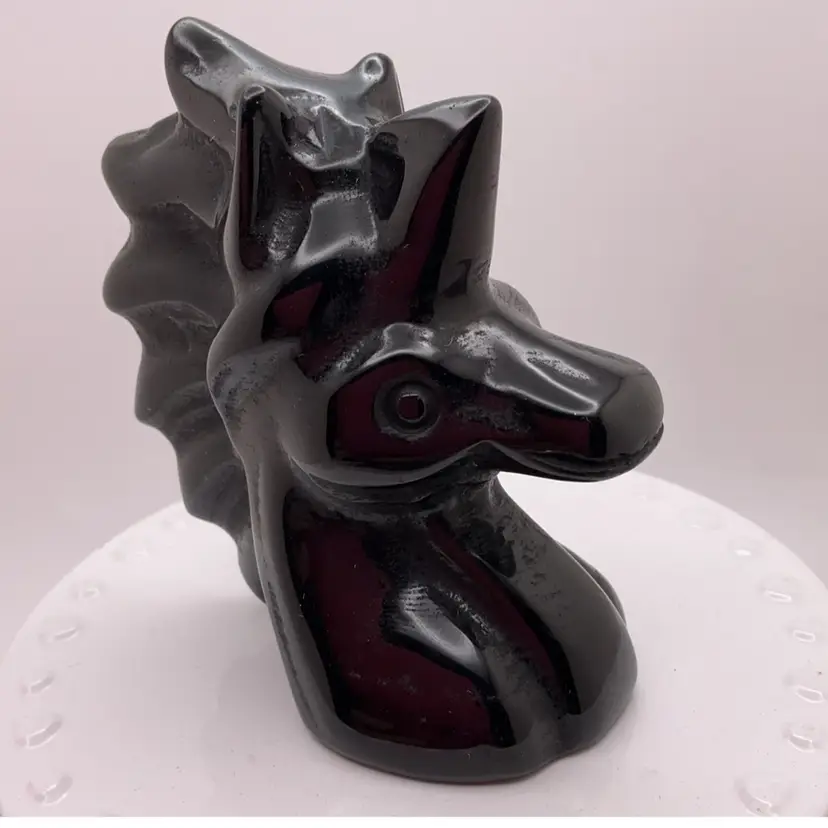 VTG Black Obsidian Stone Unicorn Head 3”