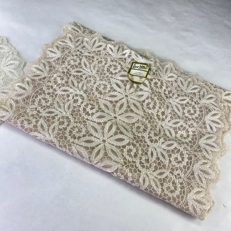 Vintage A Kaye Walt Creation Embroidered Doily and Runner Lace Set of 2