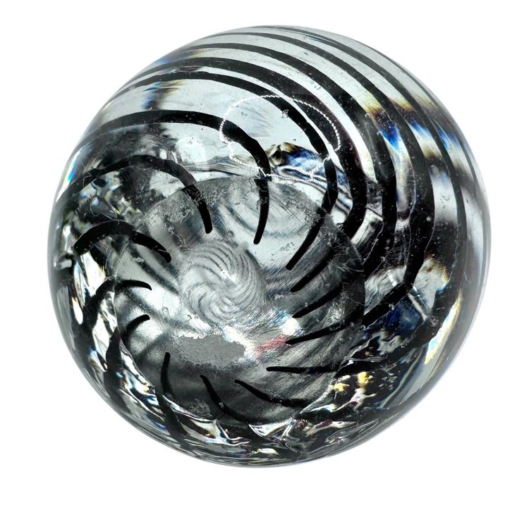 Art Glass Egg Shaped Paperweight Bubble Black Swirl 2.75”