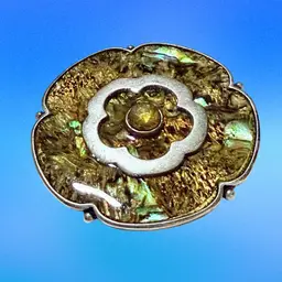 Vintage Faux Abalone Flower Silvertone Brooch