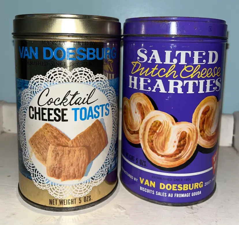 Vintage Lot of 2 Van Doesburg Holland Tins Cheese Toasts & Dutch Cheese Hearties