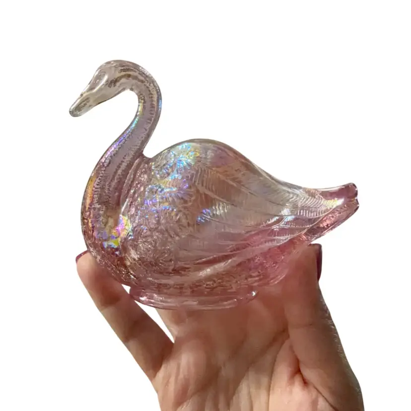 Vintage Pink Carnival Glass Fenton Swan