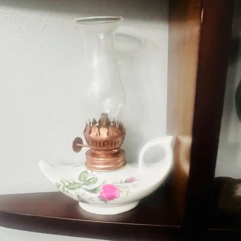 #01 Miniature Porcelain Oil Lamp With Rose Pattern