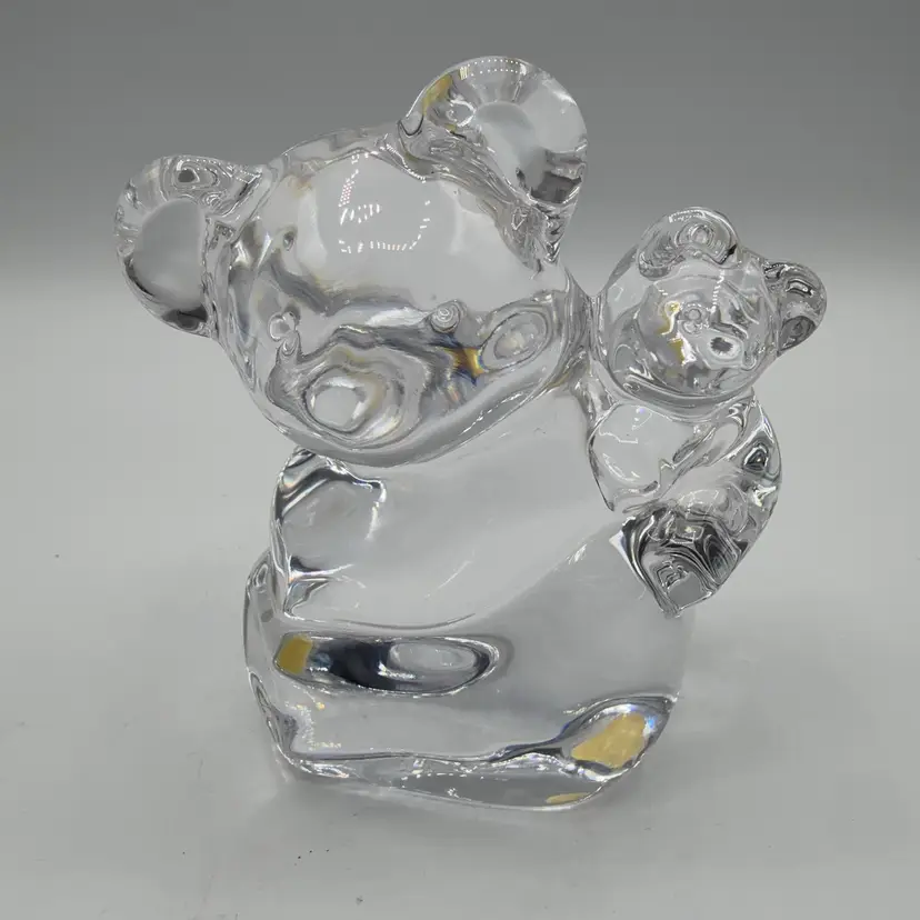 Orrefors Clear Glass Koala And Baby Figurine