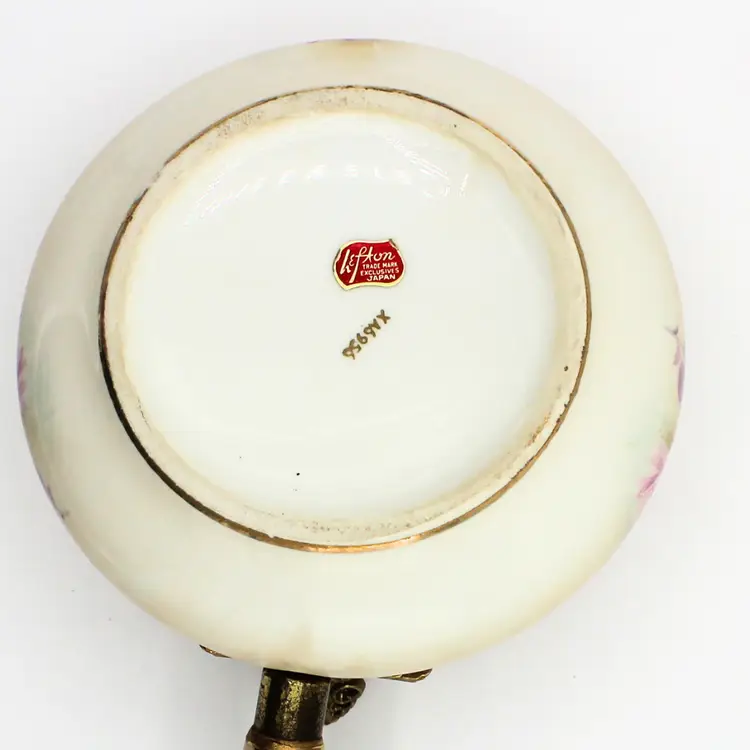 Vintage Lefton Japan Silent Butler Crumb Catcher Hinged Porcelain Rose Pattern