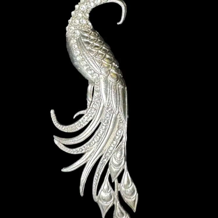 Huge Antique Art Deco Pot Metal & Rhinestone Bird Brooch