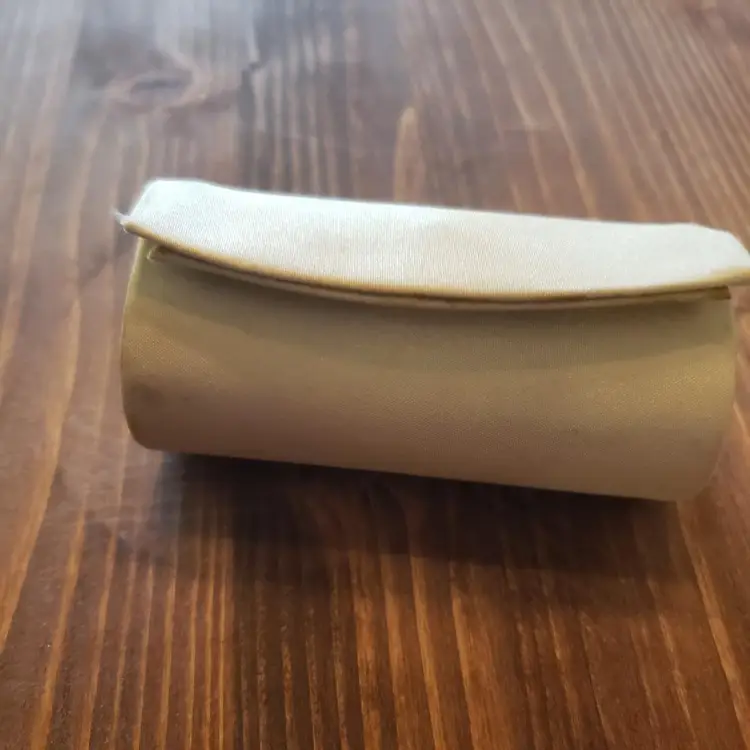 VTG Lipstick Compact Beige Satin Exterior & Interior Brass Snap With Mirror