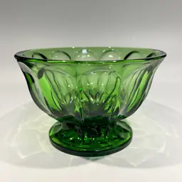 Pedestal Bowl -Anchor-Hocking- Vintage- “Fairfield”- Emerald Green-- 4.75” Tall, 6” Wide