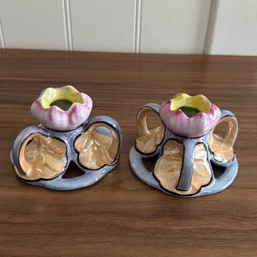 Pair Of Lusterware Candle Holders
