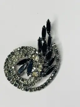 Vintage Hematite Navettes & Clear Rhinestone Brooch