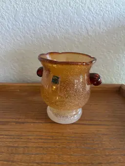 Hand Blown Amber One Million Bubbles Glass Applied Handles Italy Amici