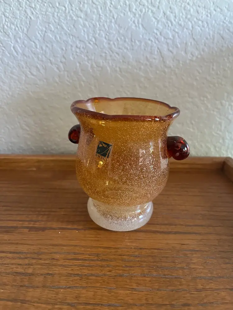 Hand Blown Amber One Million Bubbles Glass Applied Handles Italy Amici