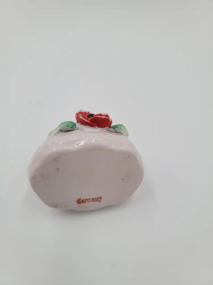 11. Vintage Pink Ceramic Basket with Red Accents