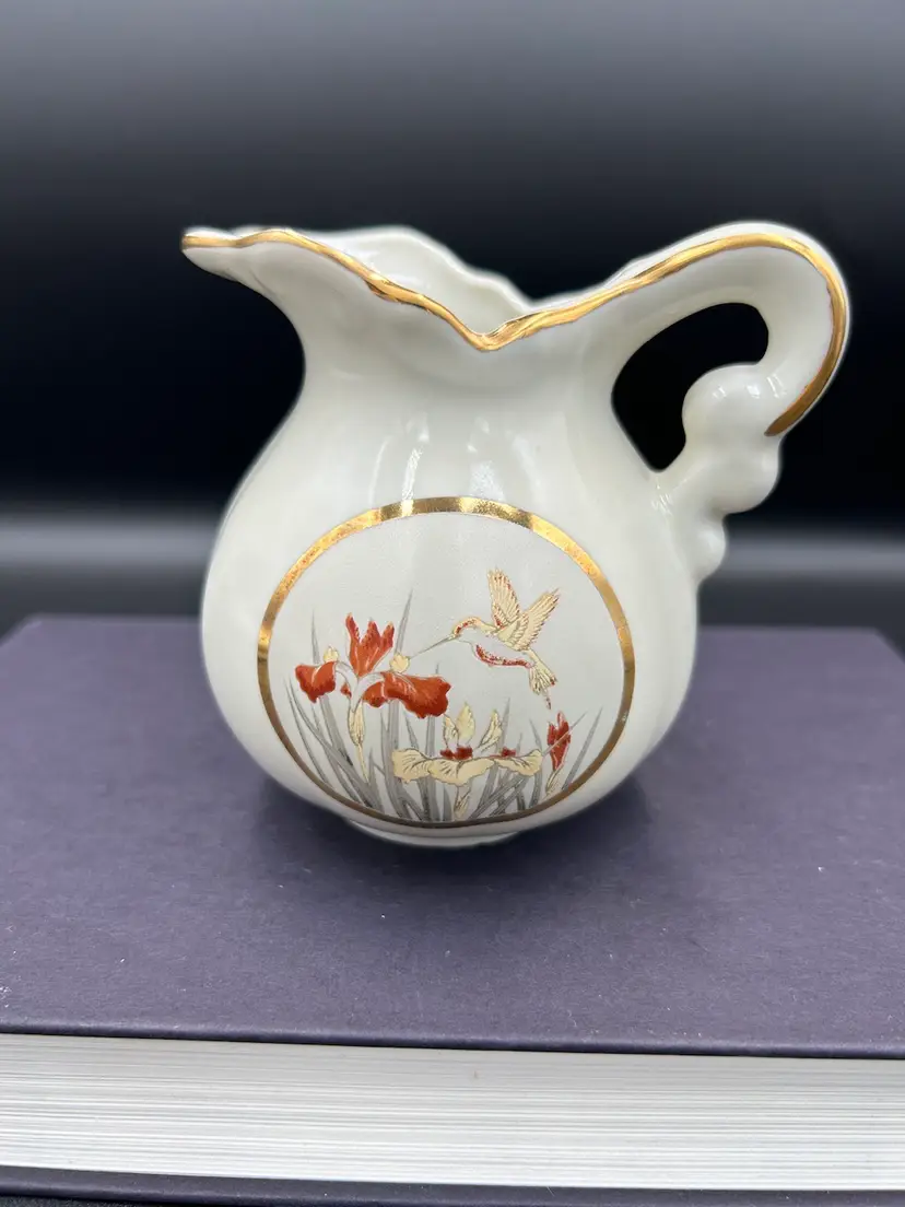 VINTAGE Small Gold Inlay Floral Design Pitcher Japanese Art of Chokin. 24 K Gold. No