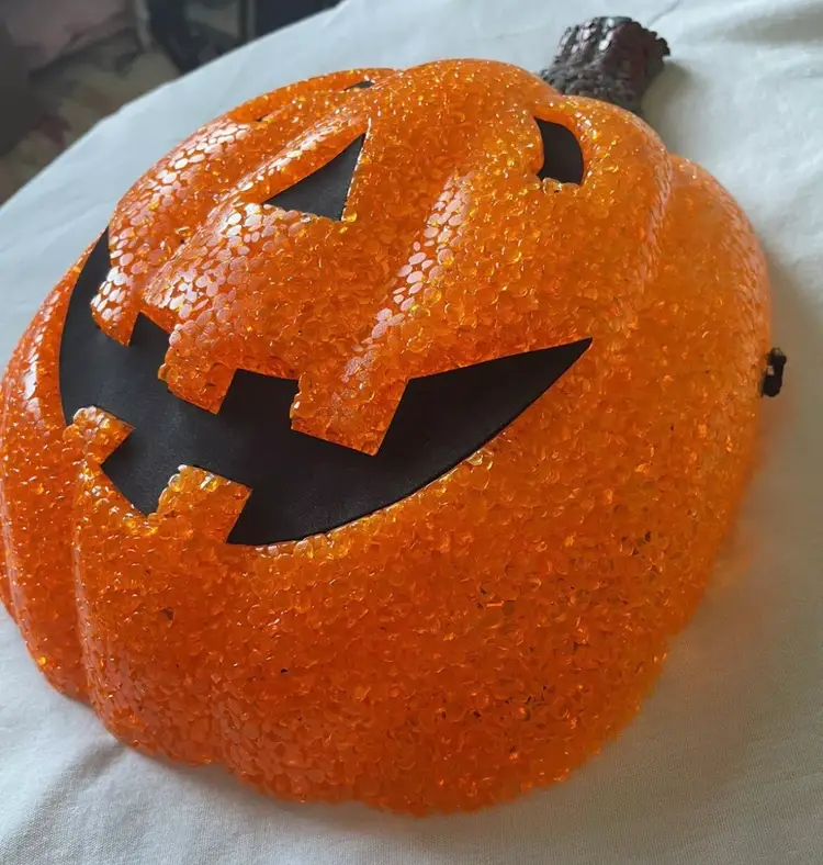 Popcorn Pumpkin 3D. Vintage Melted Plastic Halloween Decor Jack-O-Lantern