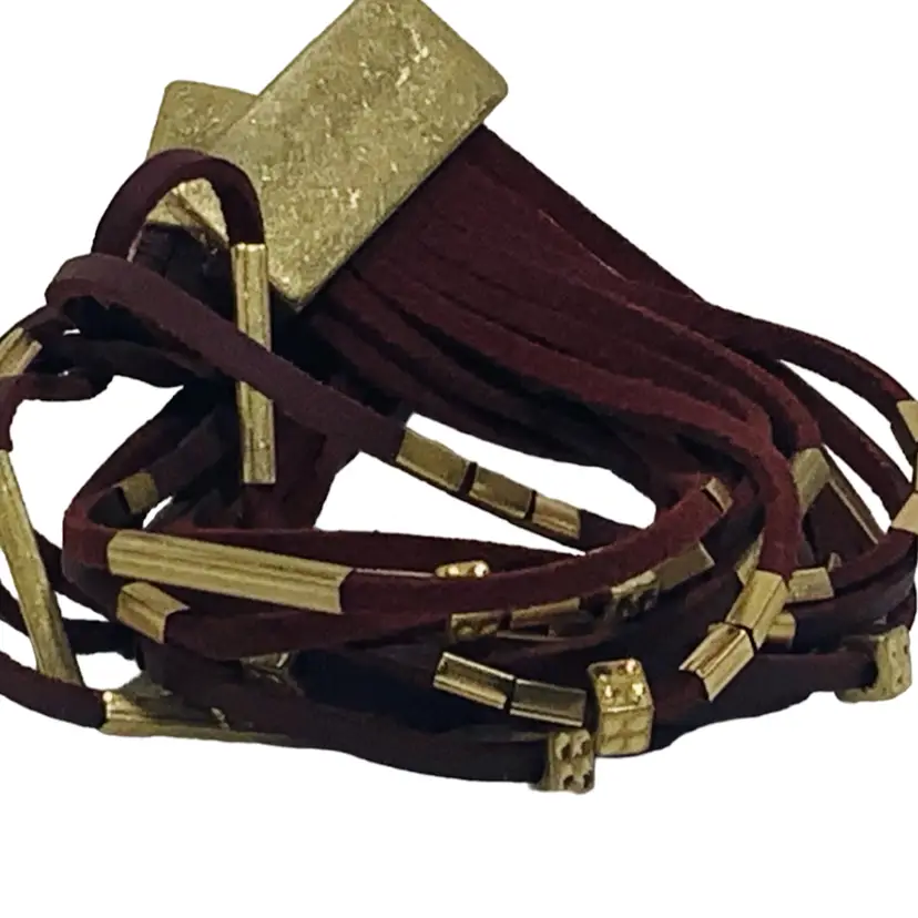 Vintage Costume Jewelry Bracelet Gold Tone Metal MERLOT MULTI STRAND
SUEDE Leather Bracelet With Magnetic Clasp Signed