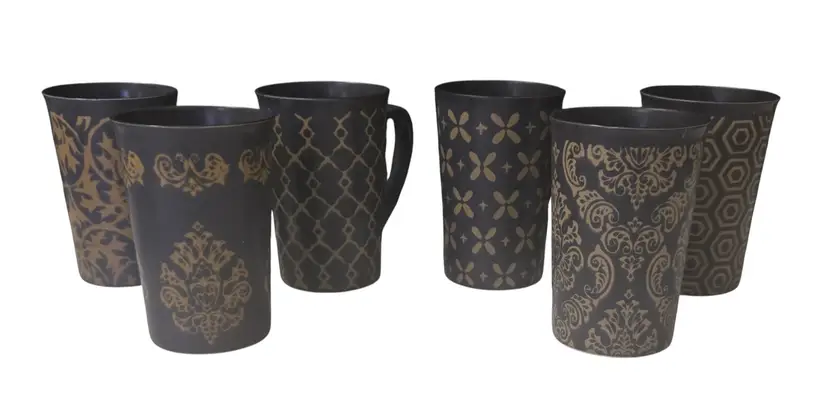 Set of 6 Mikasa Gourmet Basics Vintage Slate Coffee Mugs