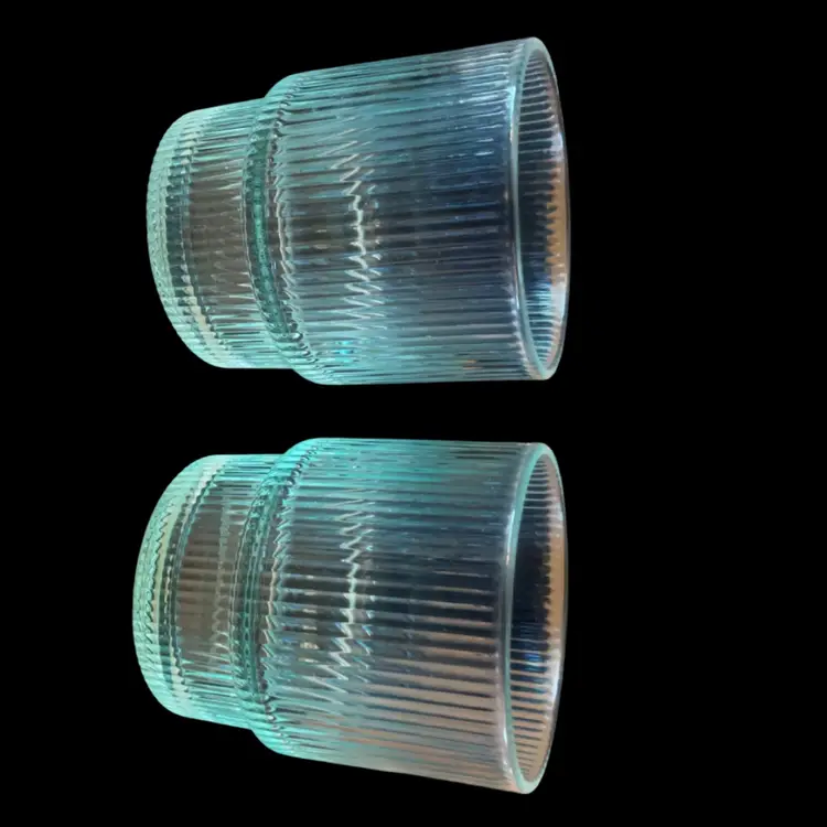 Jonathan Adler Set Of 2 Ribbed Aquamarine 4" Glass Tumblers