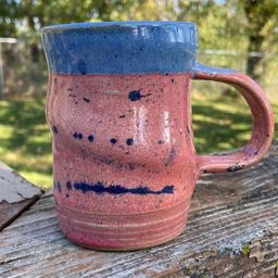 Handmade Pottery Mug, Pink & Blue Glaze. Artist Signed ZAP. 4”h x 4.75”w (including handle) And 8 Ounces.