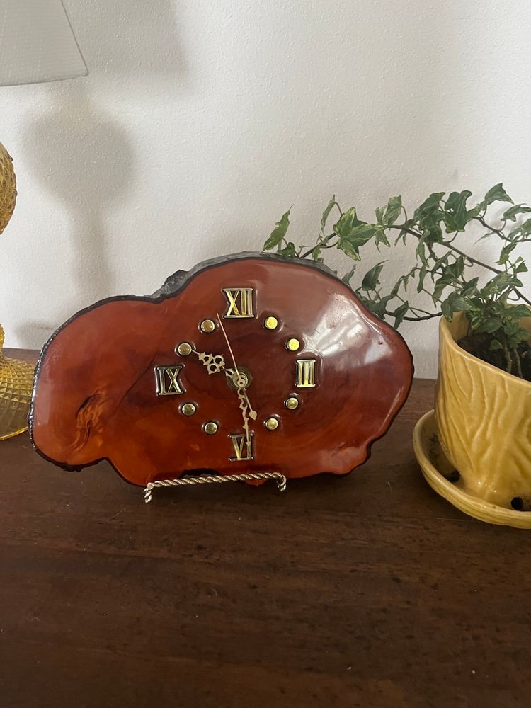 Vintage Live Edge Wood Slab Clock-Resin Epoxy Covered