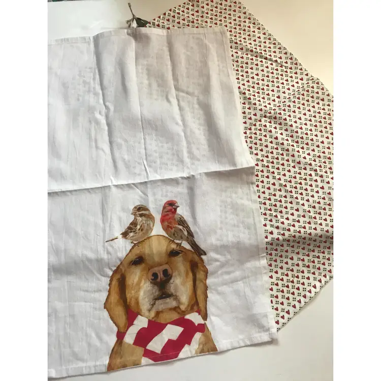 Set of 2 Dish Cloths Yellow Lab Winter Hearts