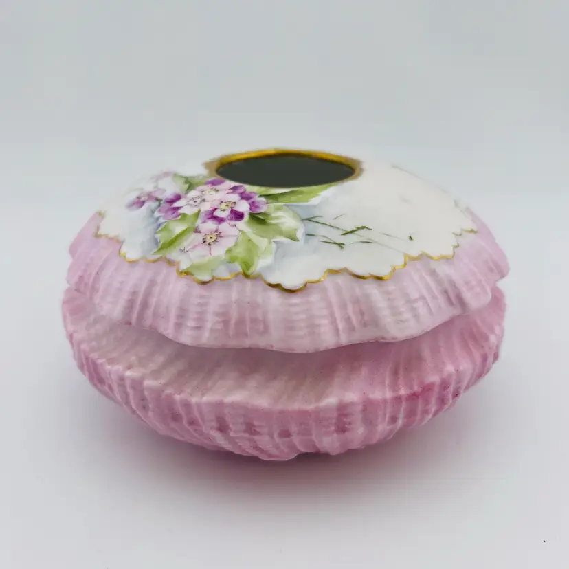 Vintage Pink Floral Porcelain Hair Receiver