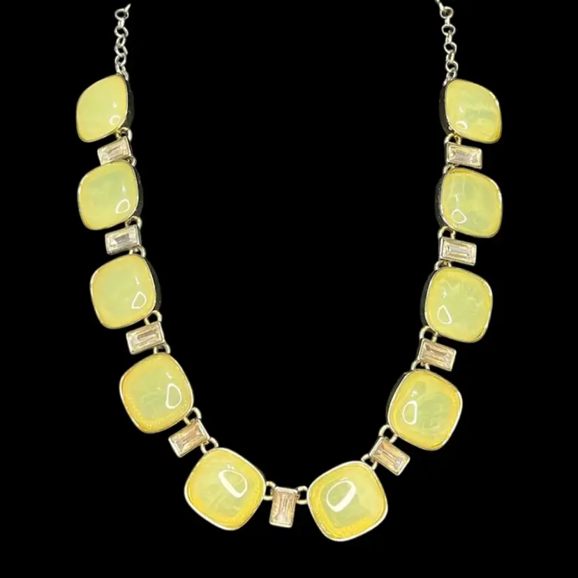 #J65 - Ann Taylor Loft Greenish/Yellow & Gold Tone Bubble Necklace  - About 18"