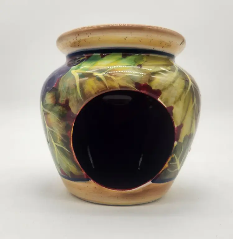 Casa Verona Hand Painted Ceramic Wax Melt Burner Yellow Green Leaf Floral Motif