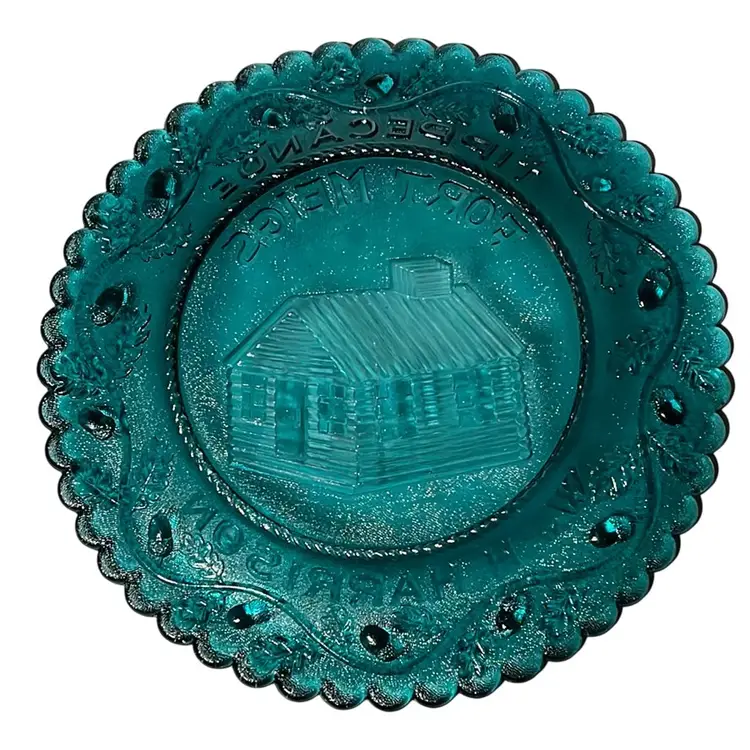 Pairpoint Glass Teal Fort Meigs Commemorative Plate