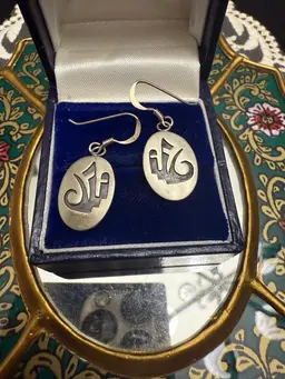 Sterling Silver Native Hopi Overlay Dangle Earrings- Rain cloud/ Water