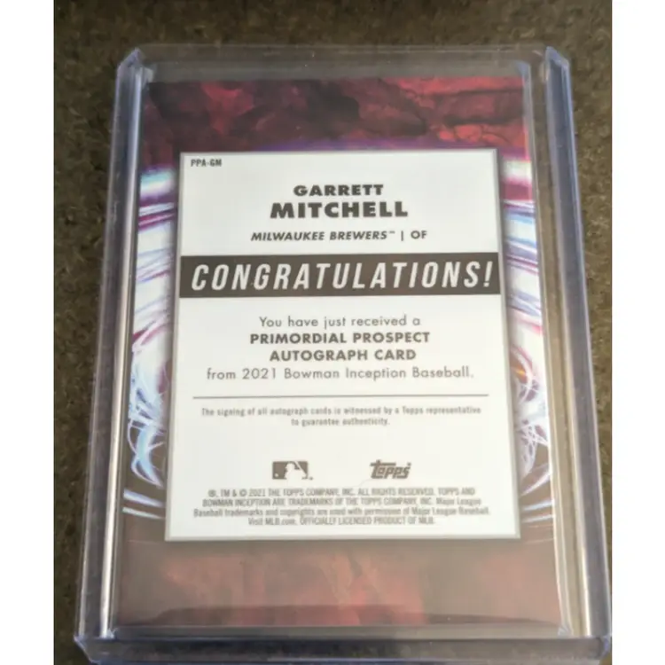 Garrett Mitchell 2021 Bowman Inception Primordial Prospects Autograph SN /99