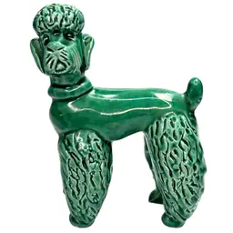 Green Spaghetti Style Poodle Dog Figurine. Ceramic Jade Green Color Glaze. So Adorable! 4-3/4” x 3-1/4” x 2”