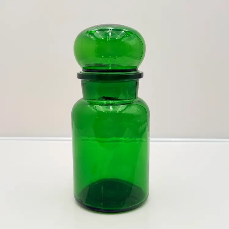 Green Belgium Glass Bubble Top Jar